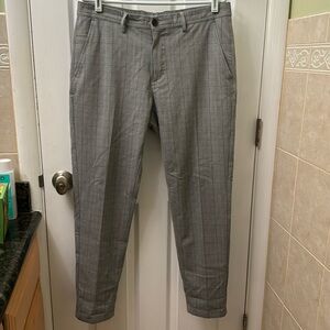 Zara. One button zip fly pants. Gray grid. 32w. Poly/viscose/spandex.